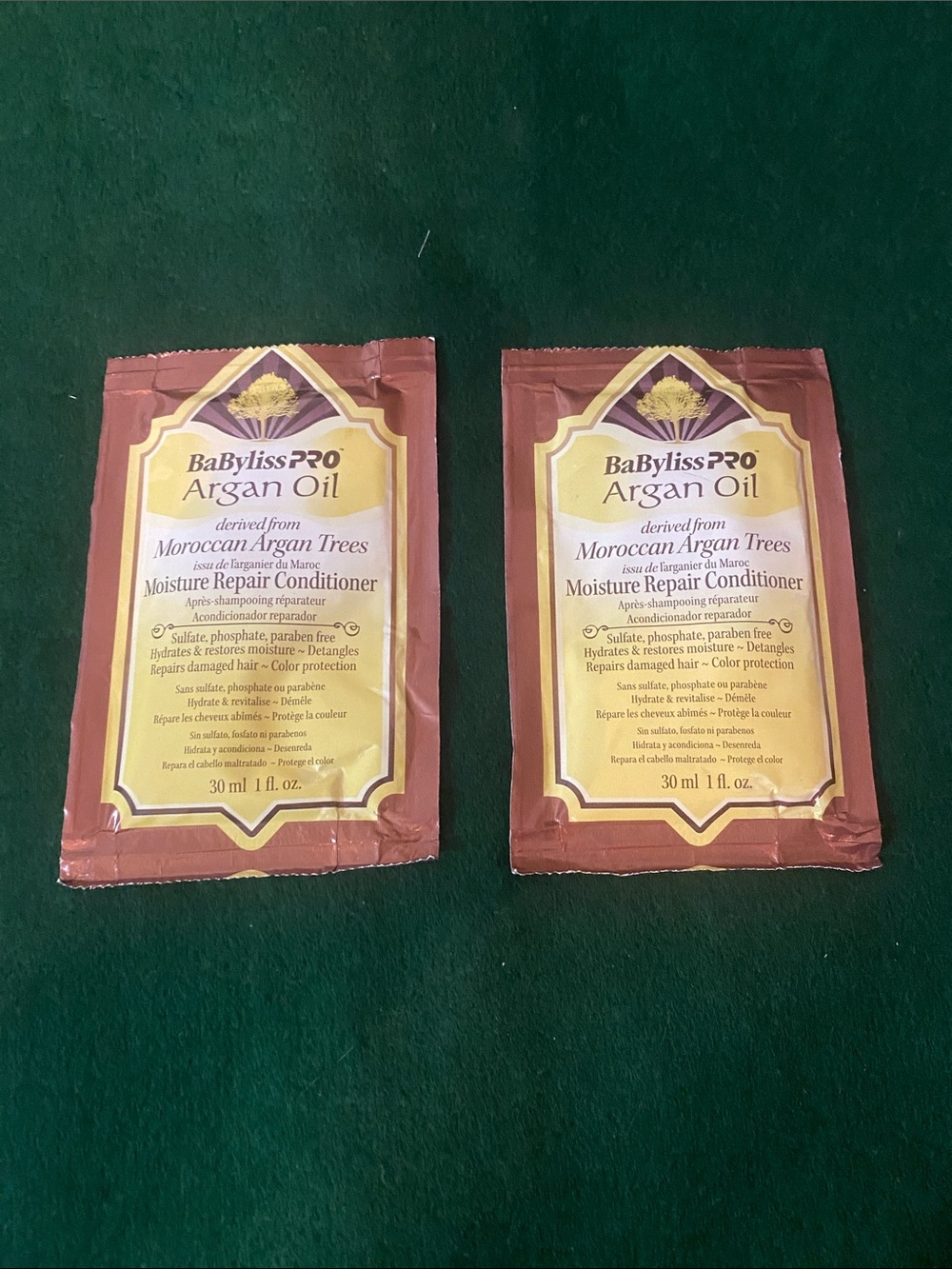 2 x Babyliss Pro Argan oil  Moisture Repair Conditioner Packet 1oz